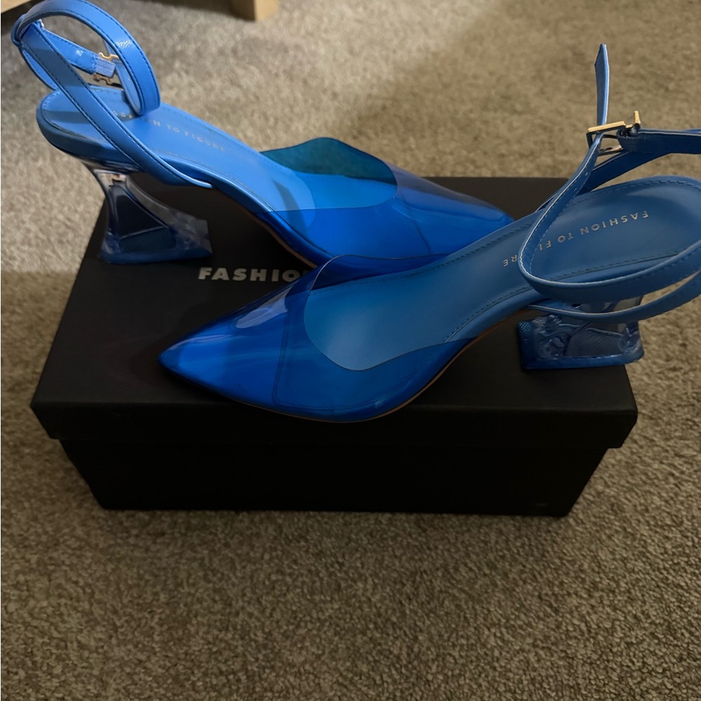 Fashion to Figure Electric Blue Pointed-Toe Slingback Heels
